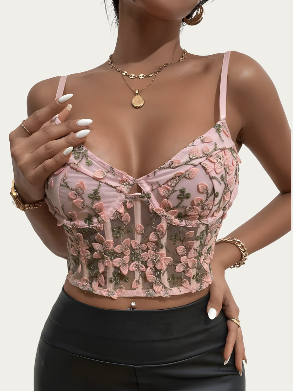 Soutien-gorge dentelle vintage à motifs floraux - 34 / Rose