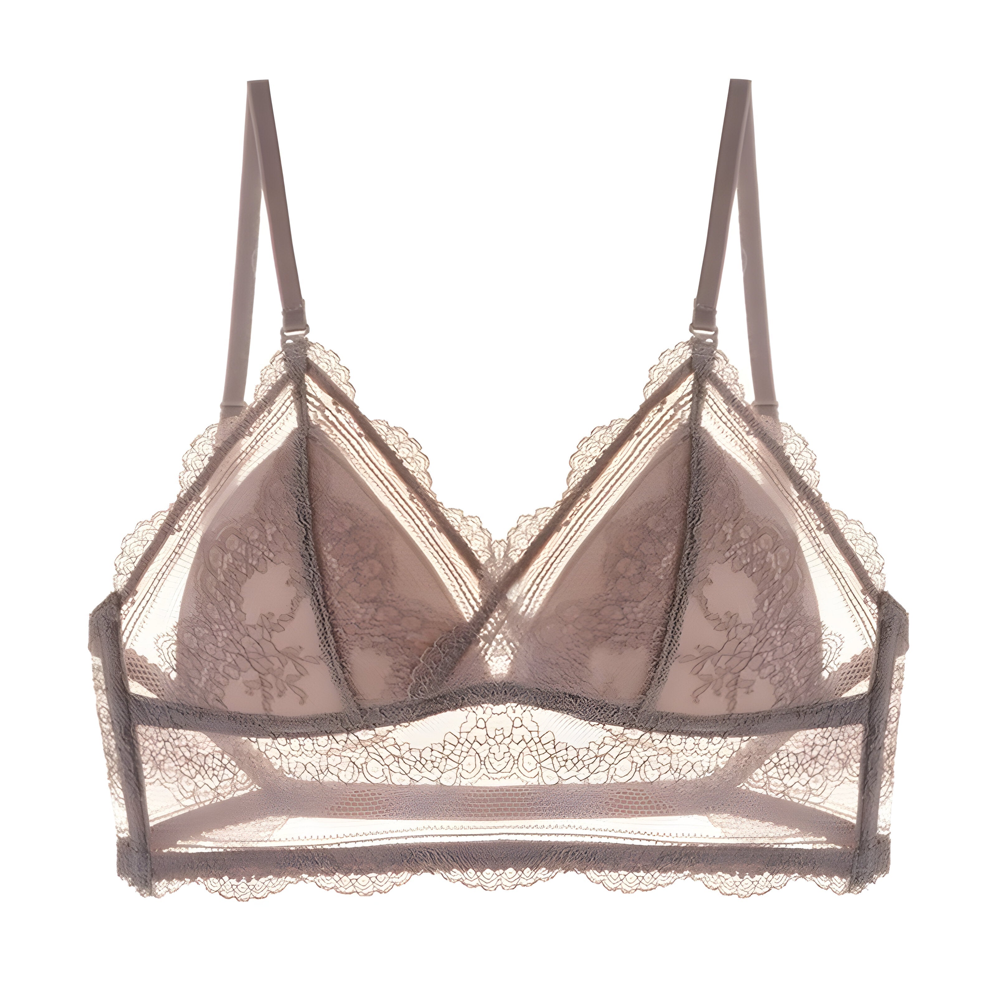 Soutien-gorge dos nu sexy en dentelle avec culotte - Taupe