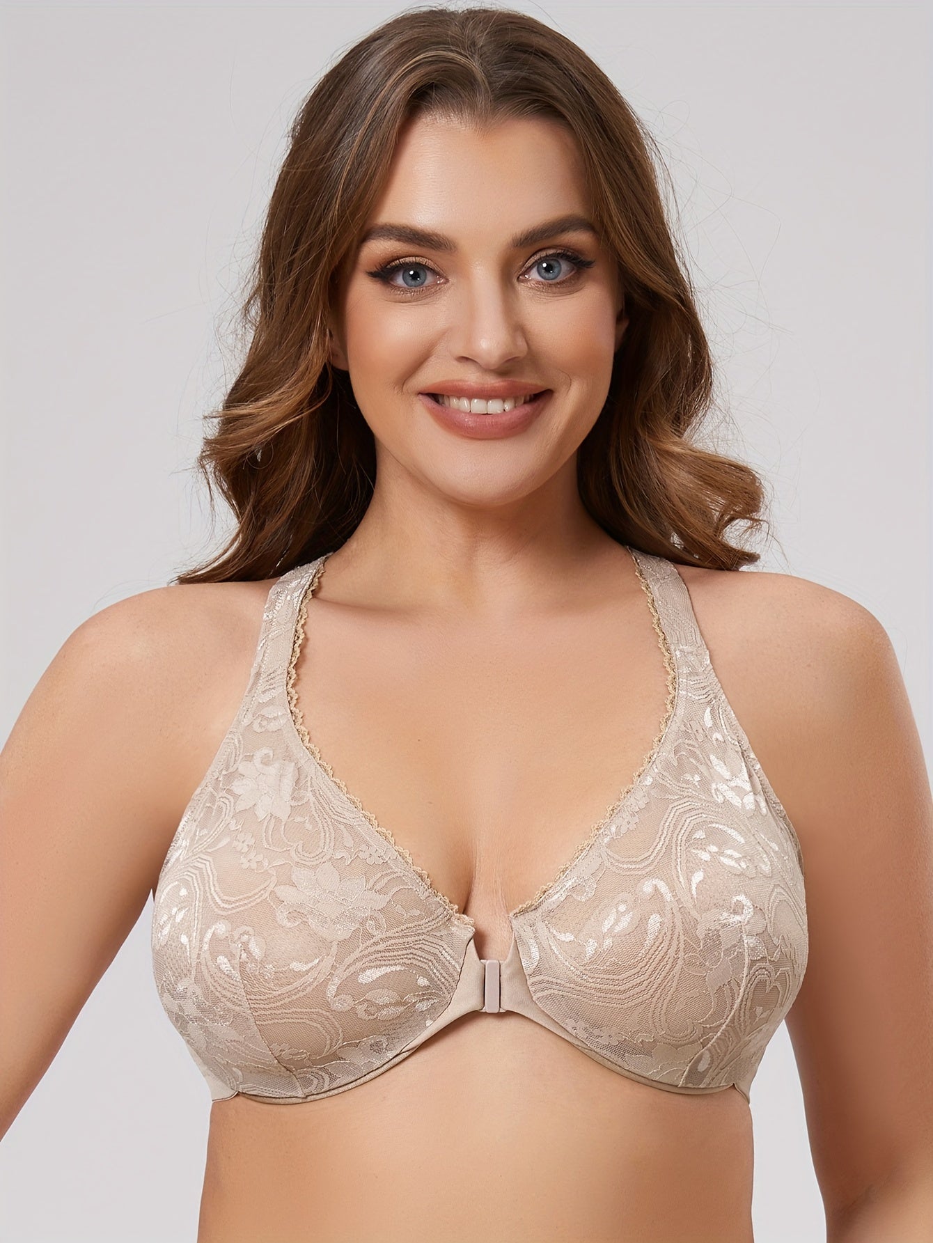 Soutien-gorge grande taille dentelle - Beige / 80E