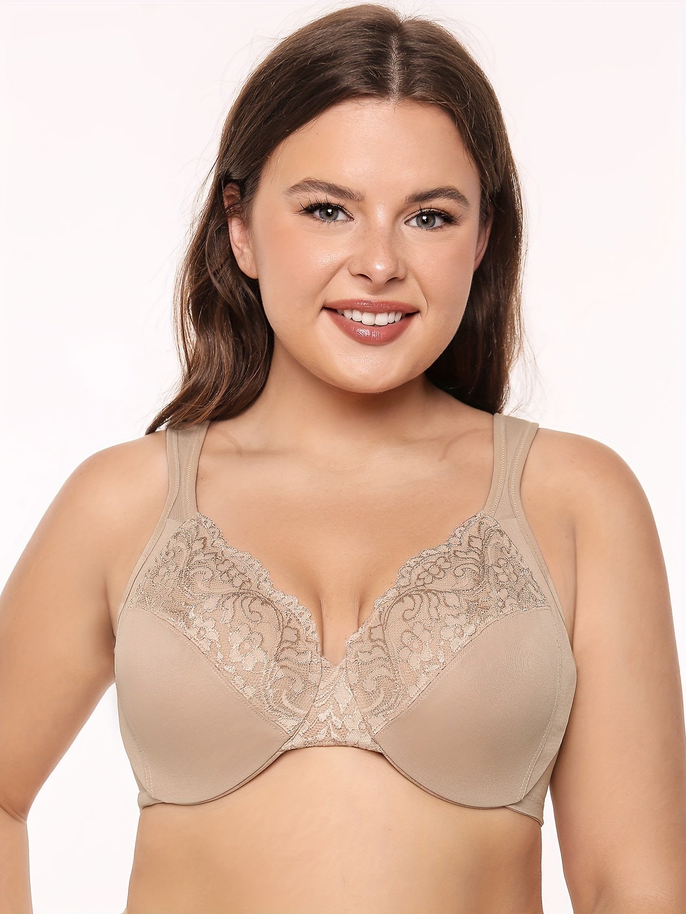 Soutien-gorge grande taille dentelle maintien optimal beige