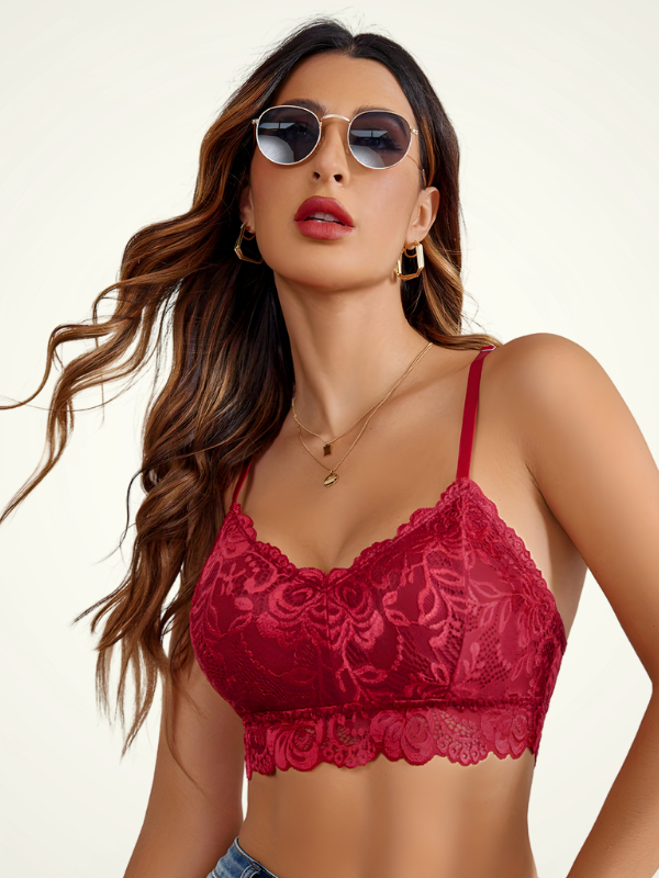 Soutien-gorge sans armature dos nageur dentelle - Rouge / S